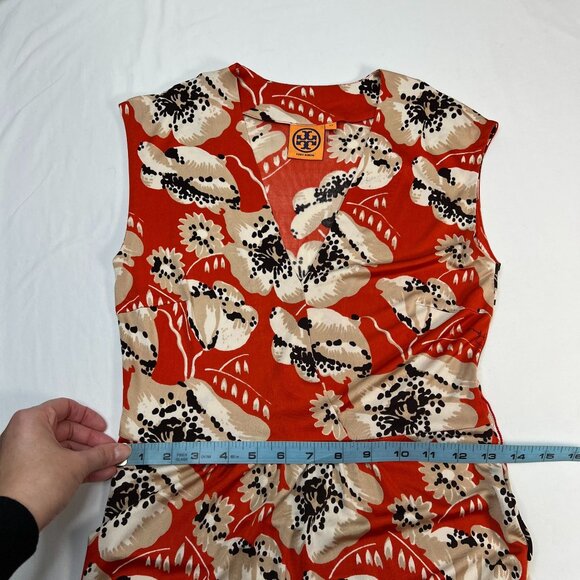 Tory Burch Maddie Silk Maxi Dress WallFlower Floral Print Orange White Wrap XS - Picture 6 of 11